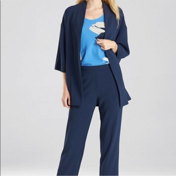 Natori Solid Blue Crepe Kimono Blazer Open Front Topper NWT Oversized LARGE - Picture 14 of 14